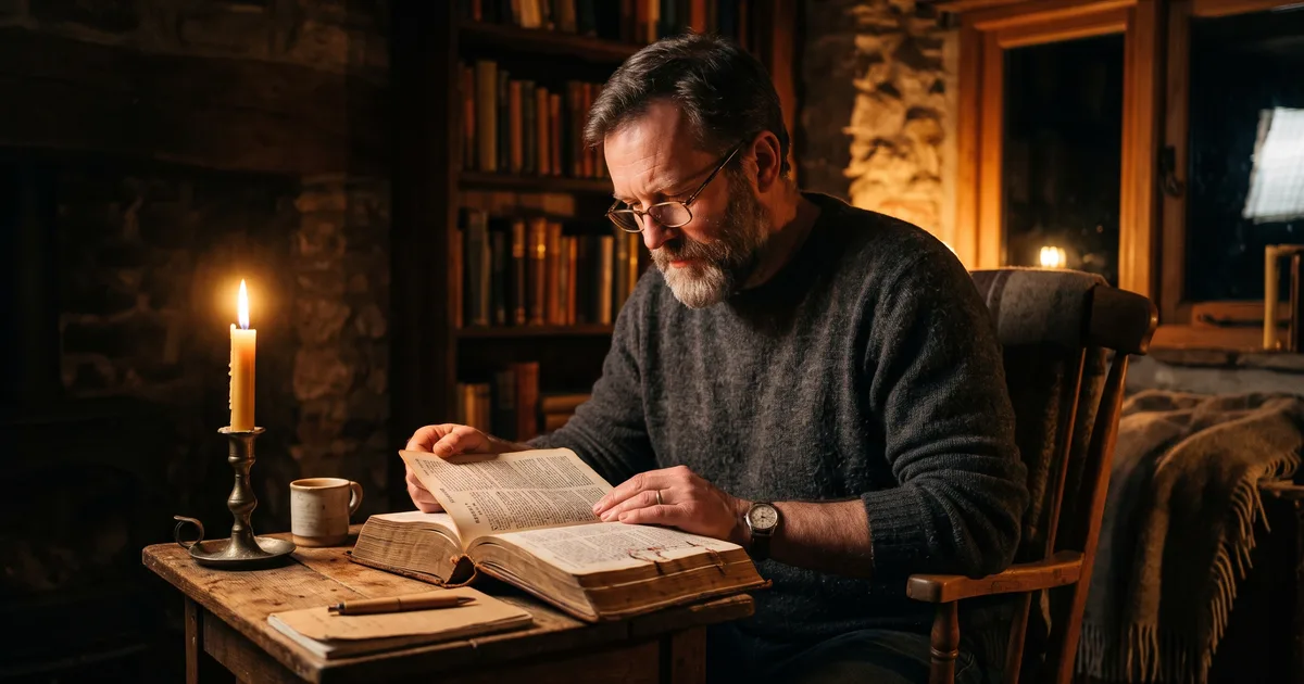 Hombre biblia vela leyendo la Biblia